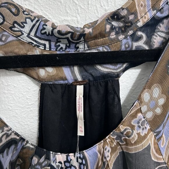 Free People Strawberry Print Halter Tank Top Sz Small Paisley Chiffon Colorful - Picture 5 of 10